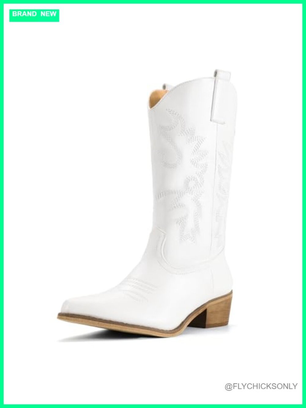 IDIFU Women's Western Cowboy Boots Mid Calf Chunky Low Heel